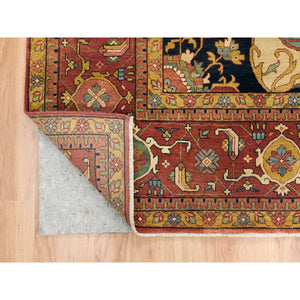 12'2"x12'2" Terracotta Red, Hand Knotted Antiqued Fine Heriz Re-Creation, Natural Dyes Dense Weave, Extra Soft Wool, Square Oriental Rug FWR393060