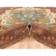Load image into Gallery viewer, 12&#39;2&quot;x12&#39;2&quot; Terracotta Red, Hand Knotted Antiqued Fine Heriz Re-creation, Natural Dyes Dense Weave, Extra Soft Wool, Square Oriental Rug FWR393060