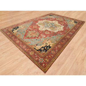 12'1"x18'2" Terracotta Red, Densely Woven 100% Wool, Hand Knotted Antiqued Fine Heriz Re-creation, Natural Dyes, Oversized Oriental Rug FWR393066