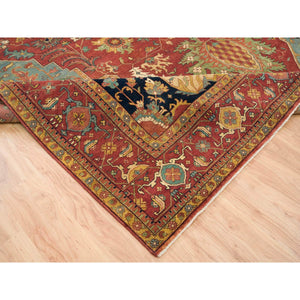 12'1"x18'2" Terracotta Red, Densely Woven 100% Wool, Hand Knotted Antiqued Fine Heriz Re-creation, Natural Dyes, Oversized Oriental Rug FWR393066