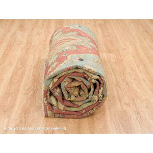 12'1"x18'2" Terracotta Red, Densely Woven 100% Wool, Hand Knotted Antiqued Fine Heriz Re-creation, Natural Dyes, Oversized Oriental Rug FWR393066