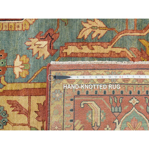 12'1"x18'2" Terracotta Red, Densely Woven 100% Wool, Hand Knotted Antiqued Fine Heriz Re-creation, Natural Dyes, Oversized Oriental Rug FWR393066