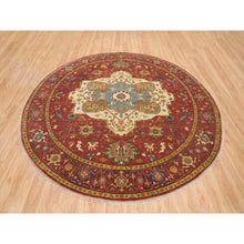 Load image into Gallery viewer, 10&#39;x10&#39; Terracotta Red, Hand Knotted, Antiqued Fine Heriz Re-creation, Dense Weave, Natural Dyes, 100% Wool, Round Oriental Rug FWR393078
