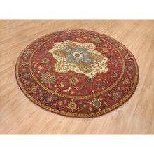 Load image into Gallery viewer, 10&#39;x10&#39; Terracotta Red, Hand Knotted, Antiqued Fine Heriz Re-creation, Dense Weave, Natural Dyes, 100% Wool, Round Oriental Rug FWR393078