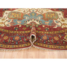 Load image into Gallery viewer, 10&#39;x10&#39; Terracotta Red, Hand Knotted, Antiqued Fine Heriz Re-creation, Dense Weave, Natural Dyes, 100% Wool, Round Oriental Rug FWR393078