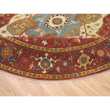 Load image into Gallery viewer, 10&#39;x10&#39; Terracotta Red, Hand Knotted, Antiqued Fine Heriz Re-creation, Dense Weave, Natural Dyes, 100% Wool, Round Oriental Rug FWR393078