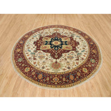 Load image into Gallery viewer, 10&#39;x10&#39; Ivory, Antiqued Fine Heriz, Re-creation, Hand Knotted, 100% Wool, Round Oriental Rug FWR393102