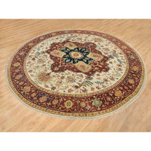 Load image into Gallery viewer, 10&#39;x10&#39; Ivory, Antiqued Fine Heriz, Re-creation, Hand Knotted, 100% Wool, Round Oriental Rug FWR393102