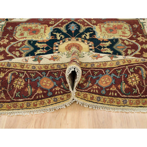 10'x10' Ivory, Antiqued Fine Heriz, Re-Creation, Hand Knotted, 100% Wool, Round Oriental Rug FWR393102