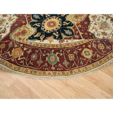 Load image into Gallery viewer, 10&#39;x10&#39; Ivory, Antiqued Fine Heriz, Re-Creation, Hand Knotted, 100% Wool, Round Oriental Rug FWR393102