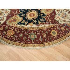 10'x10' Ivory, Antiqued Fine Heriz, Re-Creation, Hand Knotted, 100% Wool, Round Oriental Rug FWR393102