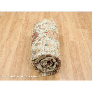 10'x10' Ivory, Antiqued Fine Heriz, Re-Creation, Hand Knotted, 100% Wool, Round Oriental Rug FWR393102
