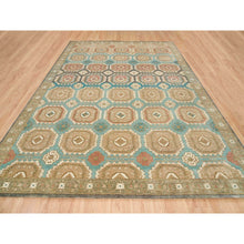 Load image into Gallery viewer, 10&#39;x14&#39; Turquoise/brown, Hand Spun Ghazni Wool, Natural Dyes, Caucasian Gul Motifs With A Distinct Abrash  Oriental Rug FWR393234