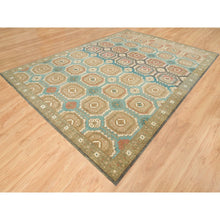 Load image into Gallery viewer, 10&#39;x14&#39; Turquoise/brown, Hand Spun Ghazni Wool, Natural Dyes, Caucasian Gul Motifs With A Distinct Abrash  Oriental Rug FWR393234