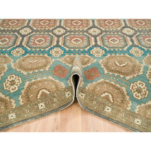 Load image into Gallery viewer, 10&#39;x14&#39; Turquoise/brown, Hand Spun Ghazni Wool, Natural Dyes, Caucasian Gul Motifs With A Distinct Abrash  Oriental Rug FWR393234