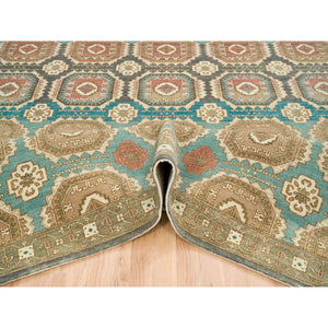 10'x14' Turquoise/brown, Hand Spun Ghazni Wool, Natural Dyes, Caucasian Gul Motifs With A Distinct Abrash  Oriental Rug FWR393234