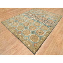 Load image into Gallery viewer, 9&#39;1&quot;x12&#39;1&quot; Turquoise/brown, Hand Knotted Pure Wool, Caucasian Gul Motifs With A Distinct Abrash, Natural Dyes Oriental Rug FWR393258
