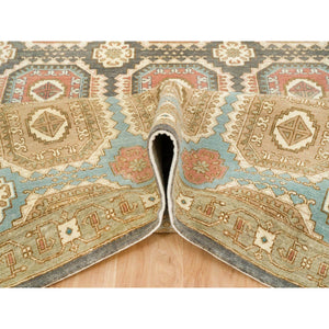 9'1"x12'1" Turquoise/brown, Hand Knotted Pure Wool, Caucasian Gul Motifs With A Distinct Abrash, Natural Dyes Oriental Rug FWR393258