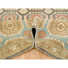 Load image into Gallery viewer, 9&#39;1&quot;x12&#39;1&quot; Turquoise/brown, Hand Knotted Pure Wool, Caucasian Gul Motifs With A Distinct Abrash, Natural Dyes Oriental Rug FWR393258
