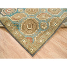 Load image into Gallery viewer, 9&#39;1&quot;x12&#39;1&quot; Turquoise/brown, Hand Knotted Pure Wool, Caucasian Gul Motifs With A Distinct Abrash, Natural Dyes Oriental Rug FWR393258