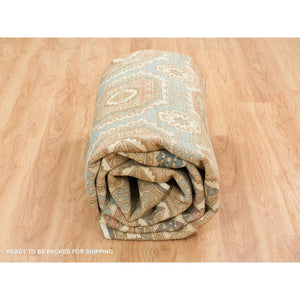 9'1"x12'1" Turquoise/brown, Hand Knotted Pure Wool, Caucasian Gul Motifs With A Distinct Abrash, Natural Dyes Oriental Rug FWR393258