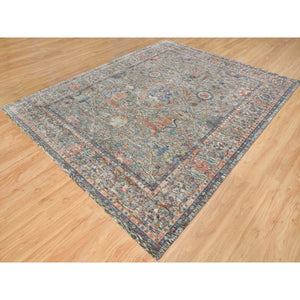 8'x10'1" Taupe, Hand Knotted, Persian Scrolls Leaf And Flower Design, Striae Pattern, Silk With Textured Wool, Oriental Rug FWR393276