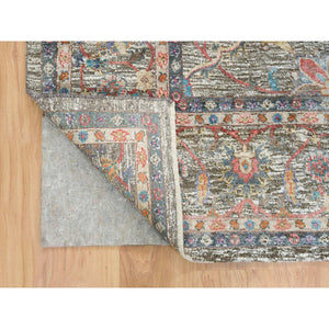 8'x10'1" Taupe, Hand Knotted, Persian Scrolls Leaf And Flower Design, Striae Pattern, Silk With Textured Wool, Oriental Rug FWR393276