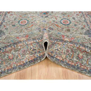 8'x10'1" Taupe, Hand Knotted, Persian Scrolls Leaf And Flower Design, Striae Pattern, Silk With Textured Wool, Oriental Rug FWR393276