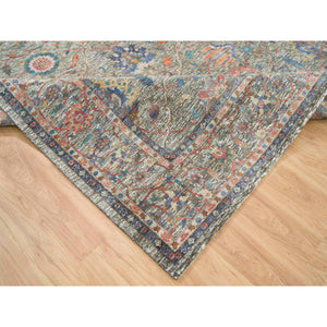 8'x10'1" Taupe, Hand Knotted, Persian Scrolls Leaf And Flower Design, Striae Pattern, Silk With Textured Wool, Oriental Rug FWR393276