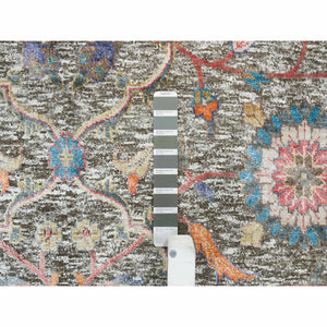 8'x10'1" Taupe, Hand Knotted, Persian Scrolls Leaf And Flower Design, Striae Pattern, Silk With Textured Wool, Oriental Rug FWR393276