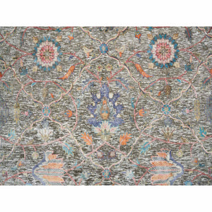 8'x10'1" Taupe, Hand Knotted, Persian Scrolls Leaf And Flower Design, Striae Pattern, Silk With Textured Wool, Oriental Rug FWR393276