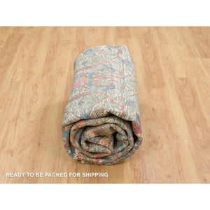 8'x10'1" Taupe, Hand Knotted, Persian Scrolls Leaf And Flower Design, Striae Pattern, Silk With Textured Wool, Oriental Rug FWR393276