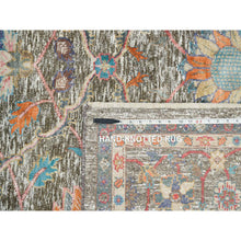 Load image into Gallery viewer, 8&#39;x10&#39;1&quot; Taupe, Hand Knotted, Persian Scrolls Leaf And Flower Design, Striae Pattern, Silk With Textured Wool, Oriental Rug FWR393276