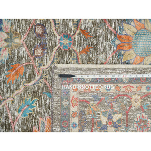 8'x10'1" Taupe, Hand Knotted, Persian Scrolls Leaf And Flower Design, Striae Pattern, Silk With Textured Wool, Oriental Rug FWR393276
