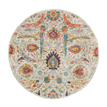Load image into Gallery viewer, 5&#39;x5&#39; Tan,Sickle Leaf Design,Hand Knotted Silk With Textured Wool ,Round Oriental Rug FWR393294