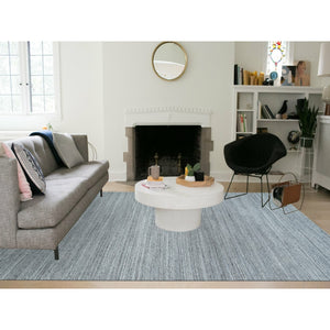 9'x12' Arsenic Gray, Soft and Vibrant Pile, Hand Loomed, Modern Striae Design, Organic Wool, Oriental Rug FWR393318