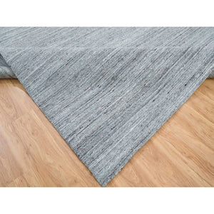 9'x12' Arsenic Gray, Soft and Vibrant Pile, Hand Loomed, Modern Striae Design, Organic Wool, Oriental Rug FWR393318