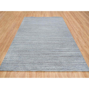 8'1"x10' Arsenic Gray, Hand Loomed, Modern Striae Design, Soft Pile Organic Wool, Oriental Rug FWR393330