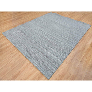 8'1"x10' Arsenic Gray, Hand Loomed, Modern Striae Design, Soft Pile Organic Wool, Oriental Rug FWR393330