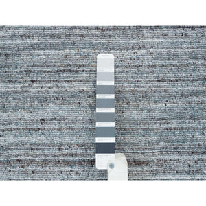 2'7"x14' Arsenic Gray, Pure Wool Thick and Plush, Hand Loomed, Modern Striae Design, Tone on tone, Runner Oriental Rug FWR393342