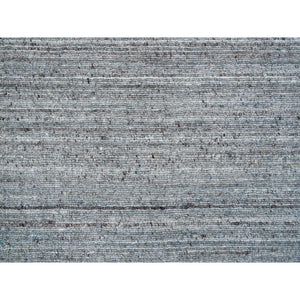 2'7"x14' Arsenic Gray, Pure Wool Thick and Plush, Hand Loomed, Modern Striae Design, Tone on tone, Runner Oriental Rug FWR393342