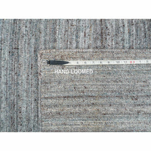 2'7"x14' Arsenic Gray, Pure Wool Thick and Plush, Hand Loomed, Modern Striae Design, Tone on tone, Runner Oriental Rug FWR393342