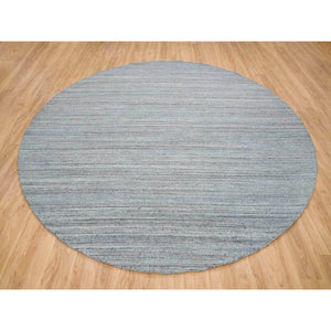 11'10"x11'10" Arsenic Gray, Thick And Plush Plain Hand Loomed, Modern Striae Design, Organic Wool Soft Pile, Round Oriental Rug FWR393354