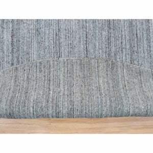 11'10"x11'10" Arsenic Gray, Thick And Plush Plain Hand Loomed, Modern Striae Design, Organic Wool Soft Pile, Round Oriental Rug FWR393354