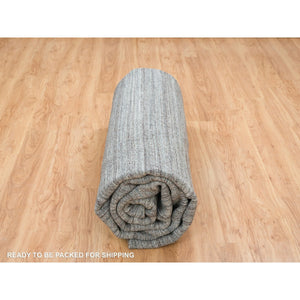 11'10"x11'10" Arsenic Gray, Thick And Plush Plain Hand Loomed, Modern Striae Design, Organic Wool Soft Pile, Round Oriental Rug FWR393354