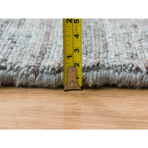 11'10"x11'10" Arsenic Gray, Thick And Plush Plain Hand Loomed, Modern Striae Design, Organic Wool Soft Pile, Round Oriental Rug FWR393354