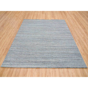 8'1"x8'1"Arsenic Gray, 100% Wool Hand Loomed, Modern Striae Design Soft Pile, Square Oriental Rug FWR393366