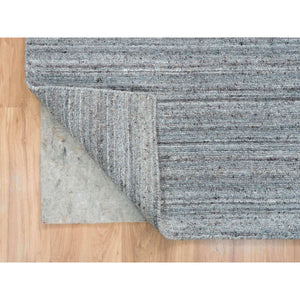 8'1"x8'1"Arsenic Gray, 100% Wool Hand Loomed, Modern Striae Design Soft Pile, Square Oriental Rug FWR393366