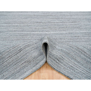 8'1"x8'1"Arsenic Gray, 100% Wool Hand Loomed, Modern Striae Design Soft Pile, Square Oriental Rug FWR393366
