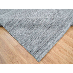 8'1"x8'1"Arsenic Gray, 100% Wool Hand Loomed, Modern Striae Design Soft Pile, Square Oriental Rug FWR393366